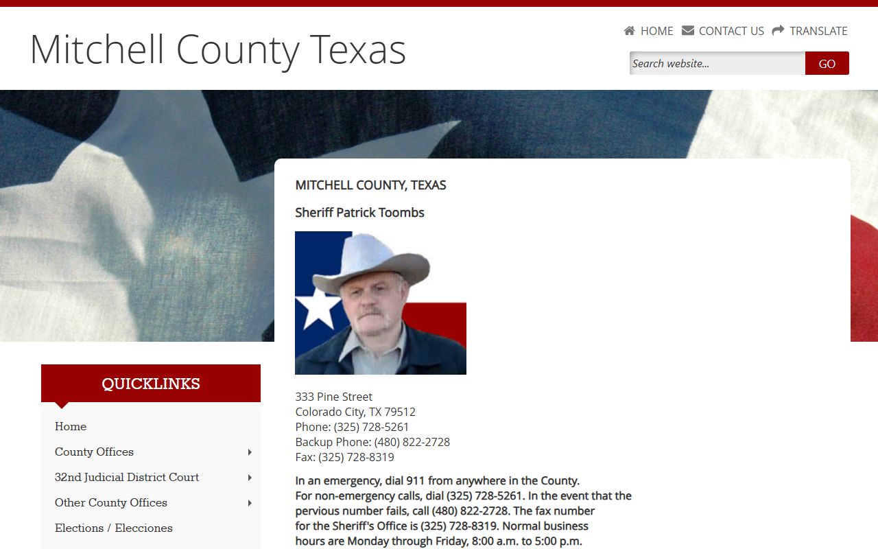Mitchell County Jail records sheriff contact page